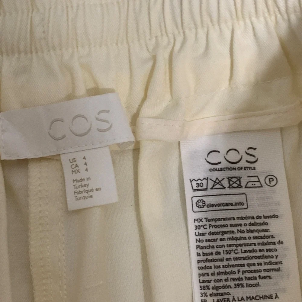 COS Linen Tie Waist Straight Leg Pants Side Slit Pocket Minimalist Neutral Sz 4